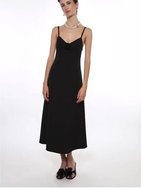 Sandy Liang PILTON Black Midi Dress with Rosette